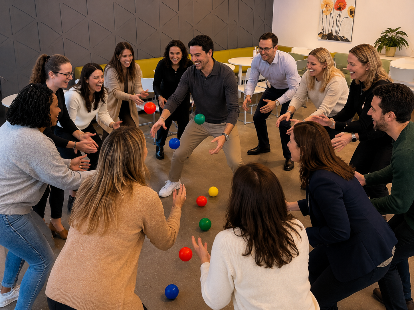Clients engaged in an interactive team activity